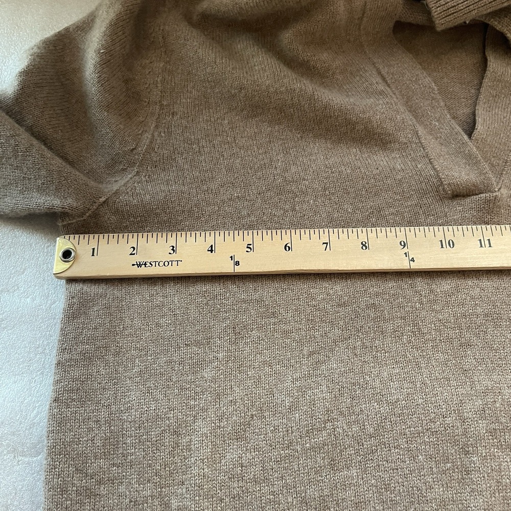 VINCE Raglan Sleeve Cashmere Wool Polo‎ Sweater Women L Chestnut Brown Knit Luxe - Picture 5 of 13
